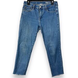 Gap 1969 Womens Girlfriend Blowout Jeans 28 High Rise Medium Indigo Blue Raw Hem